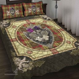 Scottish MacMillan Old Weathered Clan Tartan Quilt Bed Set - Crystal Thistle Shield