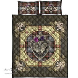 Scottish MacRae Hunting Weathered Clan Tartan Quilt Bed Set - Crystal Thistle Shield