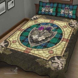 Scottish Stewart Old Ancient Clan Tartan Quilt Bed Set - Crystal Thistle Shield