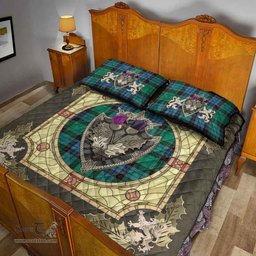 Scottish Stewart Old Ancient Clan Tartan Quilt Bed Set - Crystal Thistle Shield