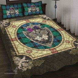 Scottish Stewart Old Ancient Clan Tartan Quilt Bed Set - Crystal Thistle Shield