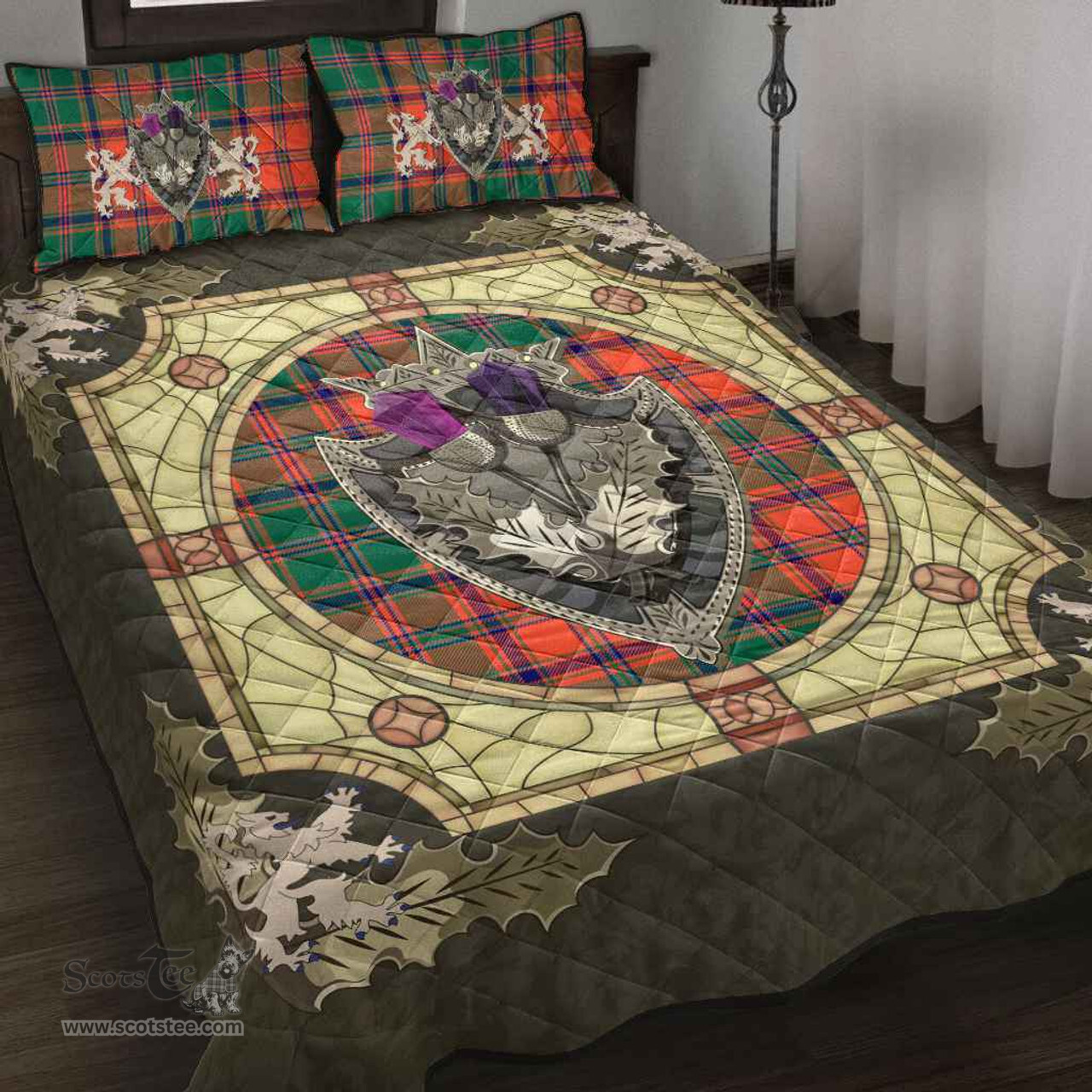 Scottish Stewart of Appin Ancient Clan Tartan Quilt Bed Set - Crystal Thistle Shield