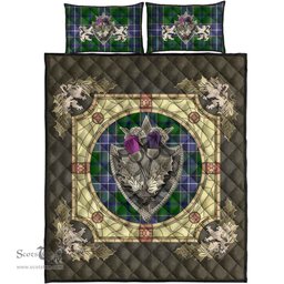 Scottish Wishart Hunting Modern Clan Tartan Quilt Bed Set - Crystal Thistle Shield