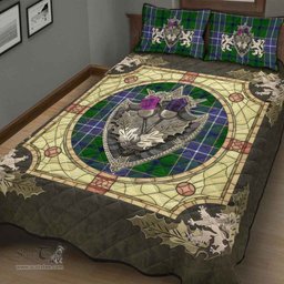 Scottish Wishart Hunting Modern Clan Tartan Quilt Bed Set - Crystal Thistle Shield