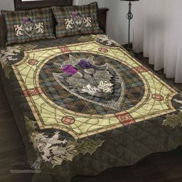 Scottish Stewart Hunting Weathered Clan Tartan Quilt Bed Set - Crystal Thistle Shield