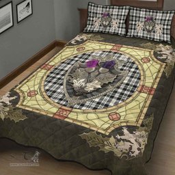 Scottish Scott Black & White Ancient Clan Tartan Quilt Bed Set - Crystal Thistle Shield