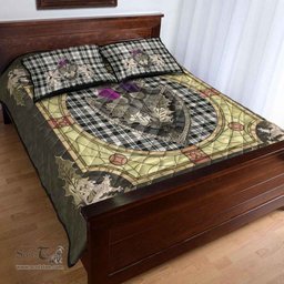 Scottish Scott Black & White Ancient Clan Tartan Quilt Bed Set - Crystal Thistle Shield