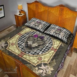 Scottish Scott Black & White Ancient Clan Tartan Quilt Bed Set - Crystal Thistle Shield