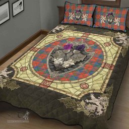 Scottish Robertson Ancient Clan Tartan Quilt Bed Set - Crystal Thistle Shield