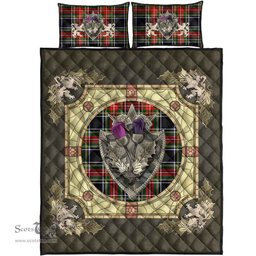 Scottish Stewart Black Clan Tartan Quilt Bed Set - Crystal Thistle Shield