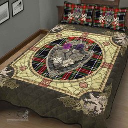 Scottish Stewart Black Clan Tartan Quilt Bed Set - Crystal Thistle Shield