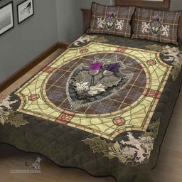 Scottish MacIntyre Hunting Weathered Clan Tartan Quilt Bed Set - Crystal Thistle Shield