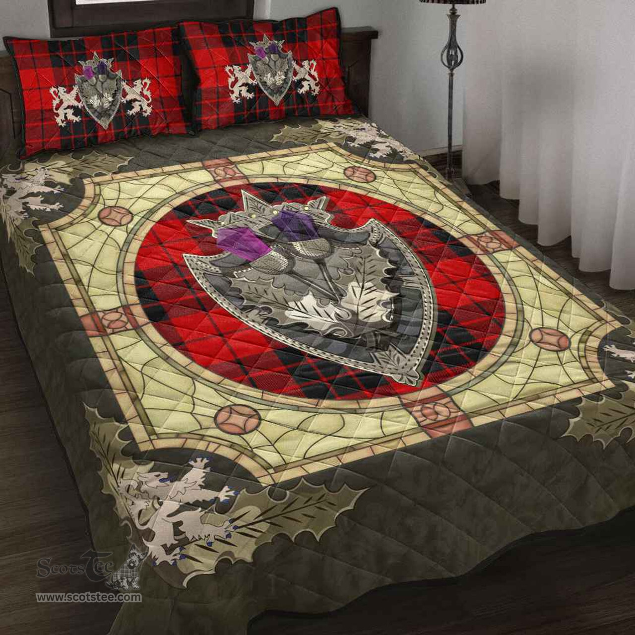 Scottish MacLeod of Raasay Clan Tartan Quilt Bed Set - Crystal Thistle Shield