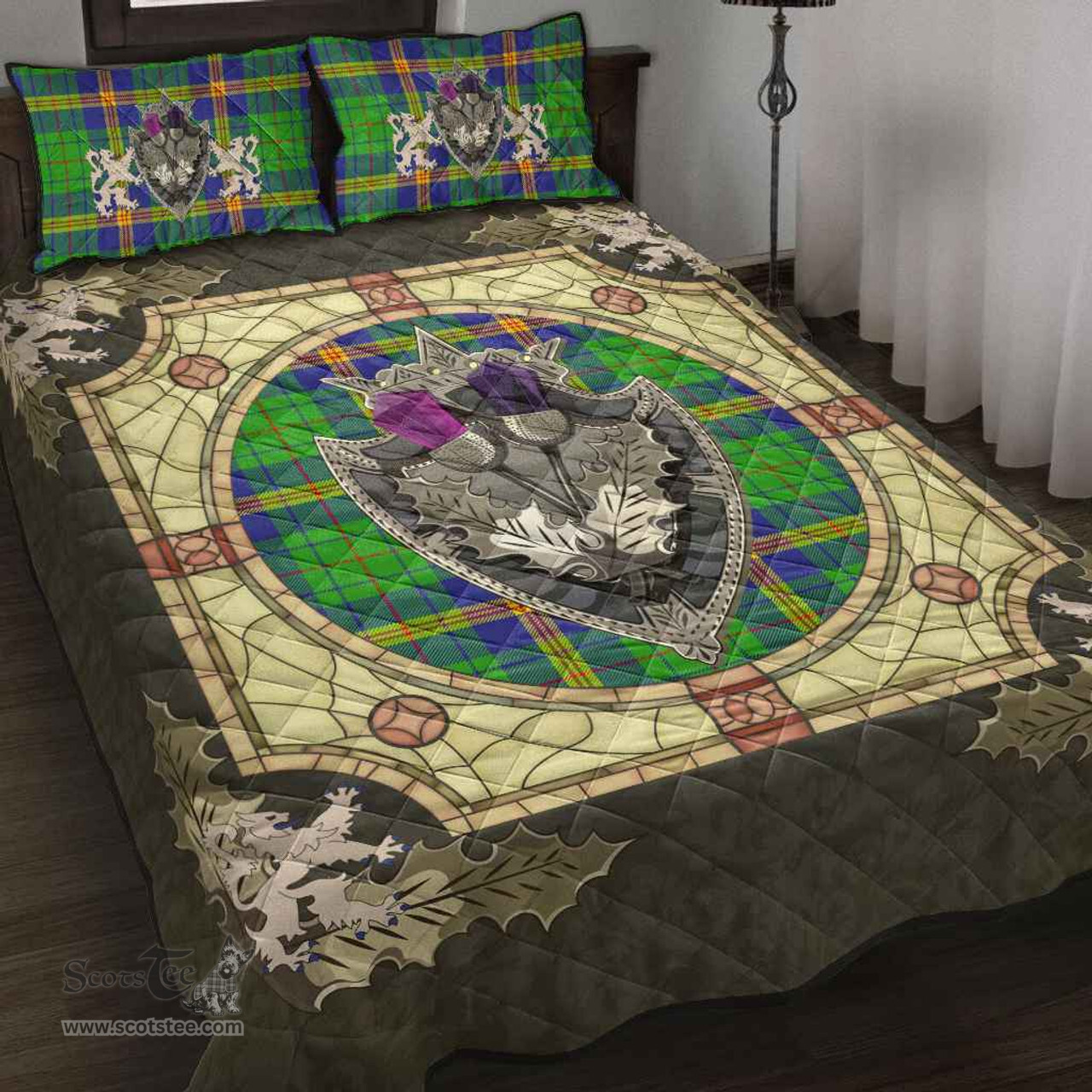 Scottish New Mexico Clan Tartan Quilt Bed Set - Crystal Thistle Shield
