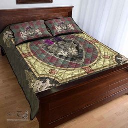 Scottish MacGregor Hunting Ancient Clan Tartan Quilt Bed Set - Crystal Thistle Shield