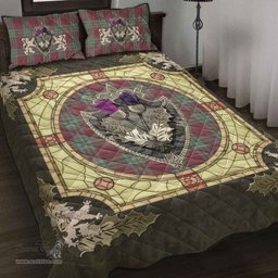 Scottish MacGregor Hunting Ancient Clan Tartan Quilt Bed Set - Crystal Thistle Shield
