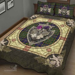 Scottish MacMillan Hunting Modern Clan Tartan Quilt Bed Set - Crystal Thistle Shield