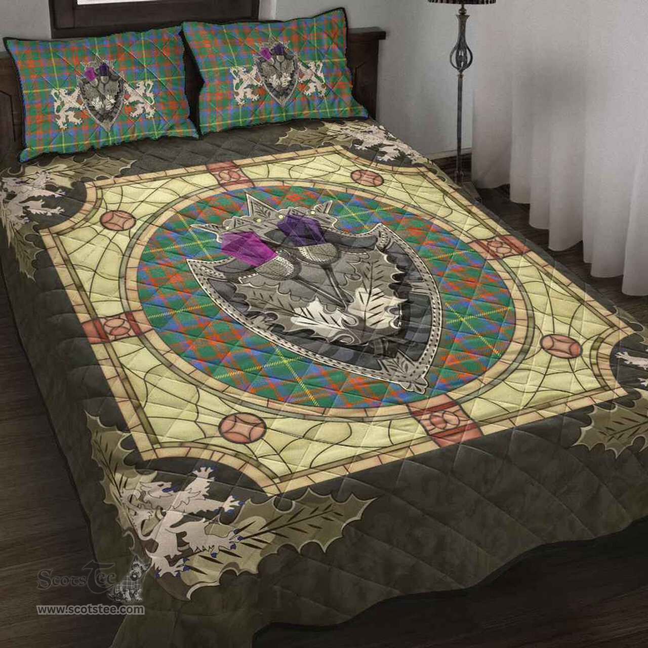 Scottish MacKintosh Hunting Ancient Clan Tartan Quilt Bed Set - Crystal Thistle Shield