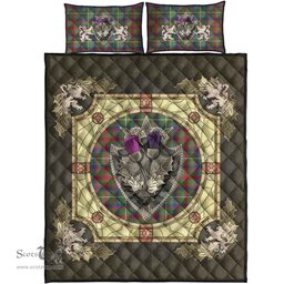 Scottish Shaw Green Modern Clan Tartan Quilt Bed Set - Crystal Thistle Shield