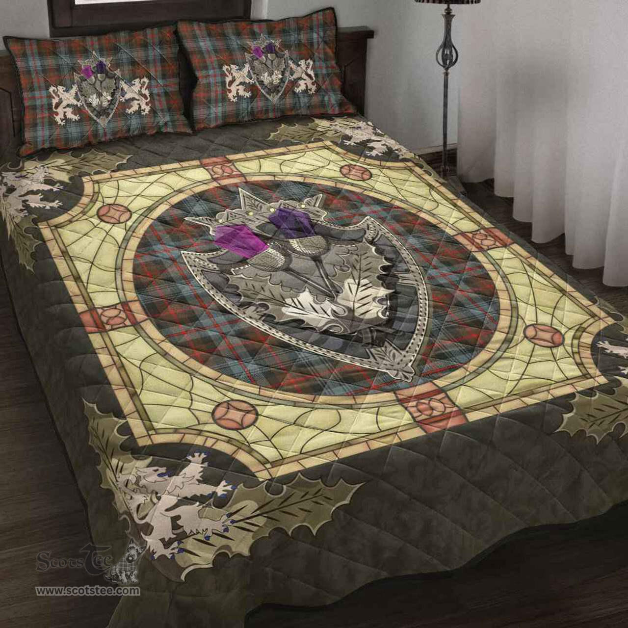 Scottish Murray of Atholl Weathered Clan Tartan Quilt Bed Set - Crystal Thistle Shield