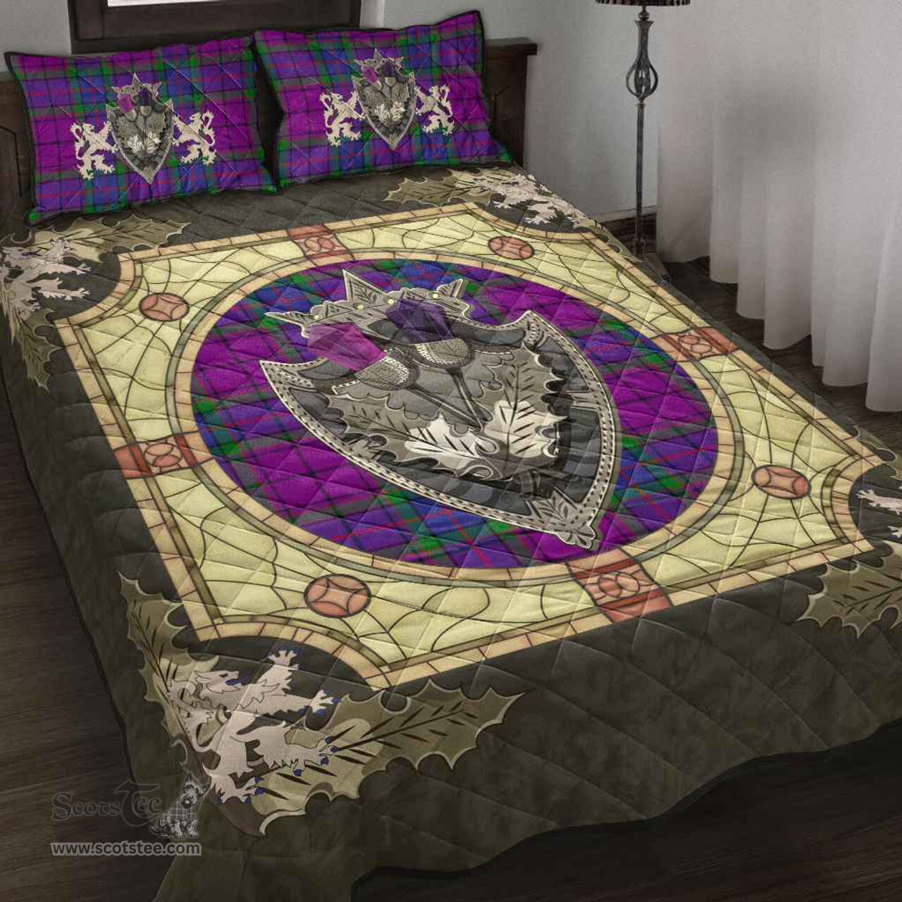 Scottish Wardlaw Modern Clan Tartan Quilt Bed Set - Crystal Thistle Shield