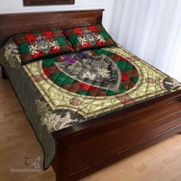 Scottish Stewart Atholl Modern Clan Tartan Quilt Bed Set - Crystal Thistle Shield