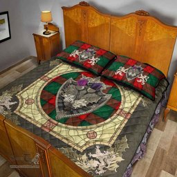 Scottish Stewart Atholl Modern Clan Tartan Quilt Bed Set - Crystal Thistle Shield