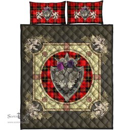 Scottish Wallace Hunting - Red Clan Tartan Quilt Bed Set - Crystal Thistle Shield