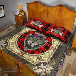 Scottish Wallace Hunting - Red Clan Tartan Quilt Bed Set - Crystal Thistle Shield