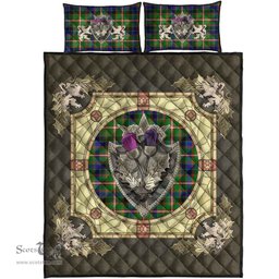 Scottish Reid Green Clan Tartan Quilt Bed Set - Crystal Thistle Shield
