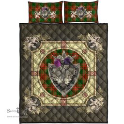 Scottish Menzies Green Modern Clan Tartan Quilt Bed Set - Crystal Thistle Shield