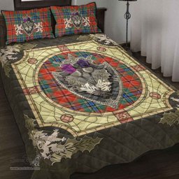 Scottish MacLean of Duart Ancient Clan Tartan Quilt Bed Set - Crystal Thistle Shield