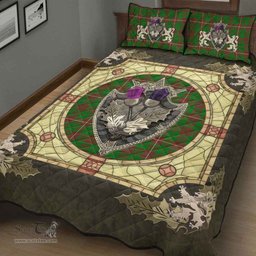 Scottish MacKinnon Hunting Modern Clan Tartan Quilt Bed Set - Crystal Thistle Shield