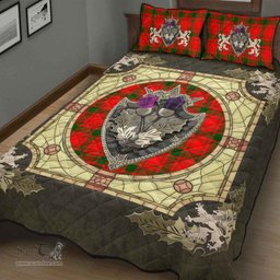 Scottish MacQuarrie Modern Clan Tartan Quilt Bed Set - Crystal Thistle Shield