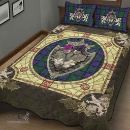 Scottish Sinclair Hunting Modern Clan Tartan Quilt Bed Set - Crystal Thistle Shield
