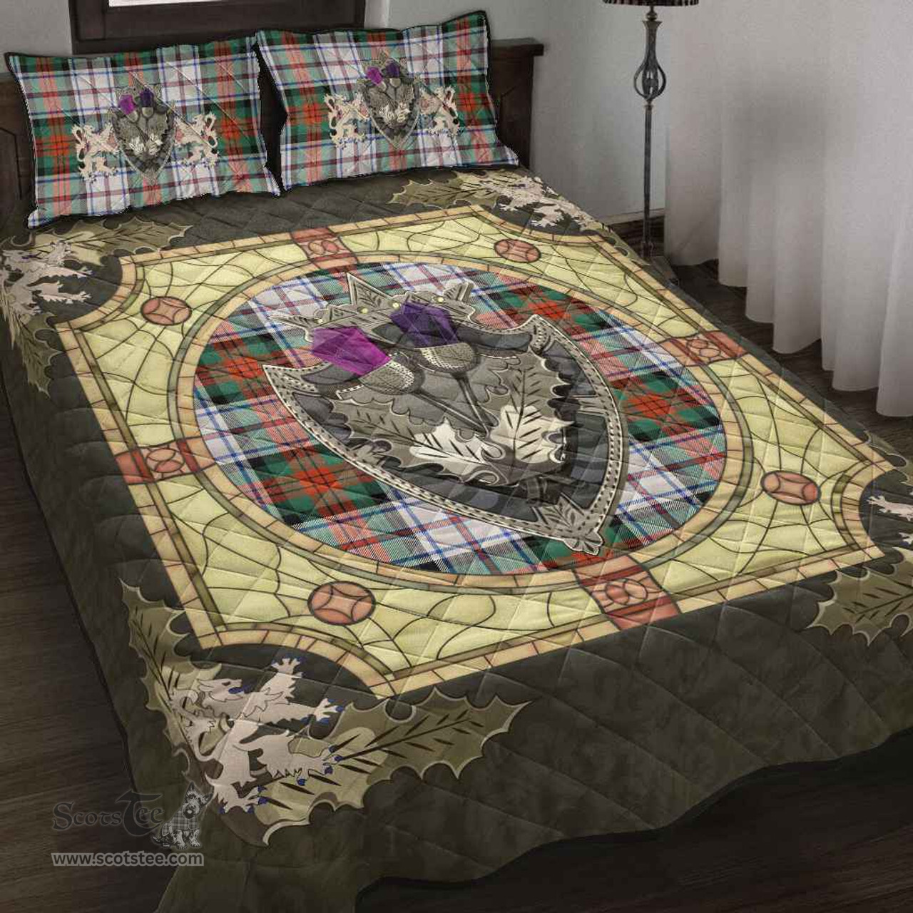 Scottish MacDuff Dress Ancient Clan Tartan Quilt Bed Set - Crystal Thistle Shield