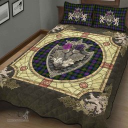 Scottish Murray of Atholl Modern Clan Tartan Quilt Bed Set - Crystal Thistle Shield