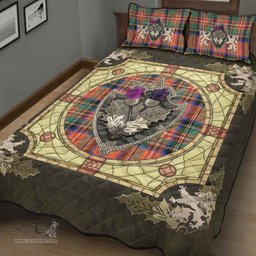 Scottish Stewart Royal Ancient Clan Tartan Quilt Bed Set - Crystal Thistle Shield