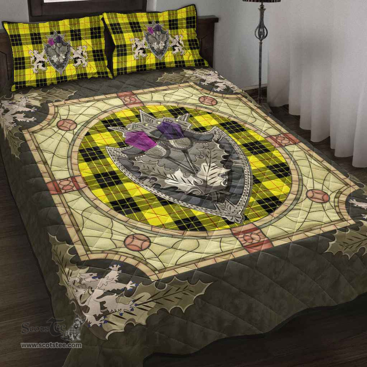 Scottish MacLeod of Lewis Modern Clan Tartan Quilt Bed Set - Crystal Thistle Shield