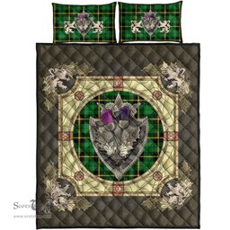 Scottish Wallace Hunting - Green Clan Tartan Quilt Bed Set - Crystal Thistle Shield