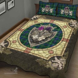 Scottish Stewart Hunting Modern Clan Tartan Quilt Bed Set - Crystal Thistle Shield
