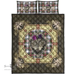 Scottish Stewart Dress Modern Clan Tartan Quilt Bed Set - Crystal Thistle Shield