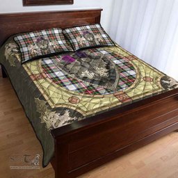 Scottish Stewart Dress Modern Clan Tartan Quilt Bed Set - Crystal Thistle Shield