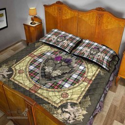 Scottish Stewart Dress Modern Clan Tartan Quilt Bed Set - Crystal Thistle Shield