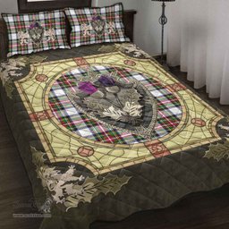 Scottish Stewart Dress Modern Clan Tartan Quilt Bed Set - Crystal Thistle Shield