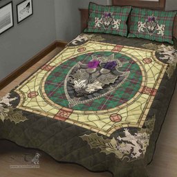 Scottish MacKinnon Hunting Ancient Clan Tartan Quilt Bed Set - Crystal Thistle Shield
