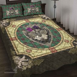 Scottish MacKinnon Hunting Ancient Clan Tartan Quilt Bed Set - Crystal Thistle Shield