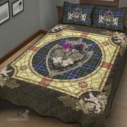 Scottish Ogilvie Hunting Modern Clan Tartan Quilt Bed Set - Crystal Thistle Shield