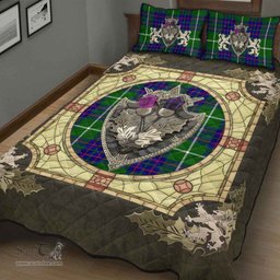 Scottish MacIntyre Hunting Modern Clan Tartan Quilt Bed Set - Crystal Thistle Shield