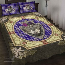 Scottish Ochterlony Clan Tartan Quilt Bed Set - Crystal Thistle Shield